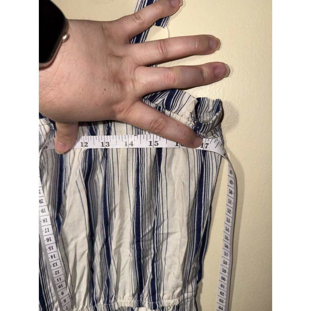 Lily Rose NWT Linen Blend Navy Cream Striped Jumpsuit Size L Wide Leg Pockets - Picture 9 of 11